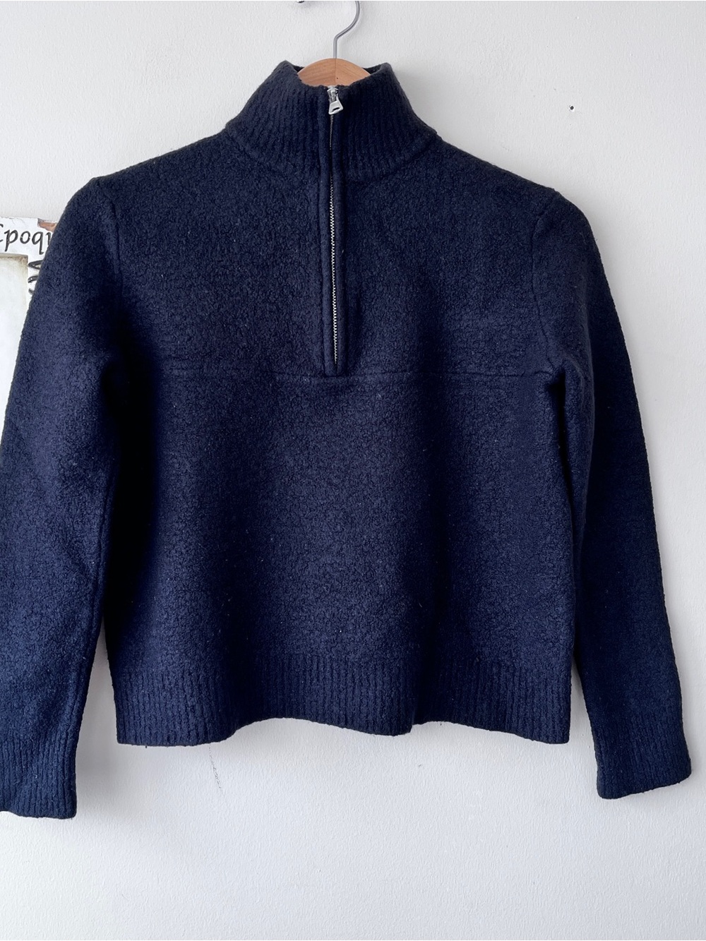 Jenni Kayne Wool Navy Blue Half-Zip Turtleneck Cozy Knit Sweater Size S